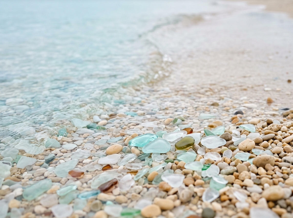 Calm sea tide washing over smooth shore pebbles